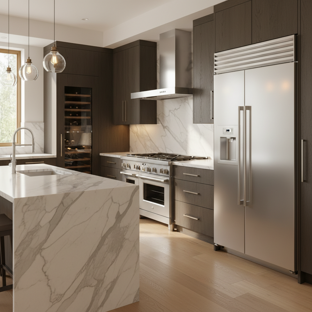 Luxury modern kitchen with premium Thermador-style appliances